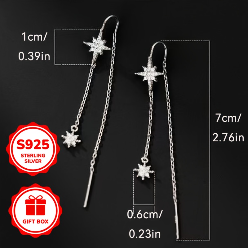 S925 Sterling Silver Hexagram Pendant Tassel Earrings